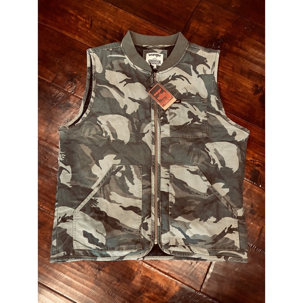 Wrangler x Stranger Things Camo Vest XL NWT Battlefield Canvas Mike Lucas Retro